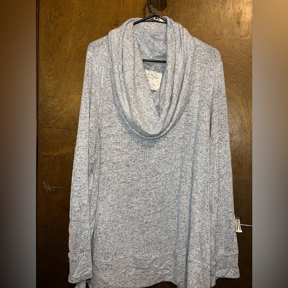 Plus Size 3X Light Heather Gray Cowl Neck Sweater Top